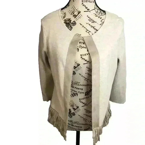 Chicos size 1 (Medium) beige boho open from blazer jacket with fringed bottom - Picture 1 of 6